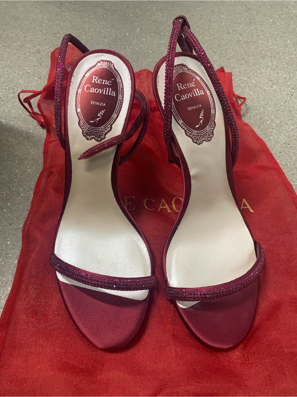 Rene Caovilla Burgundy Jeweled Slingback Heels